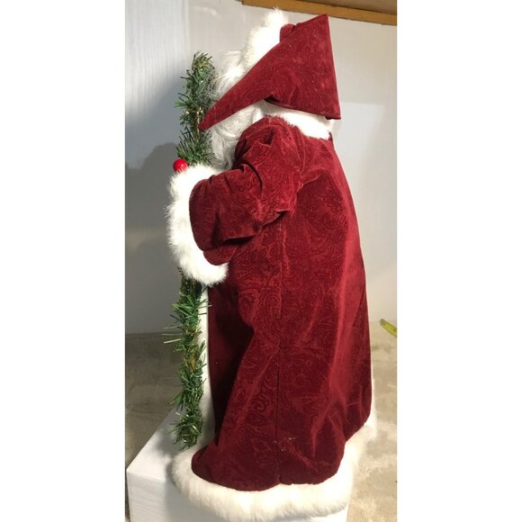 Porcelain Face Santa Claus Figurine Tree Topper Red Velvet & Faux Fur Coat 18" - Picture 4 of 11